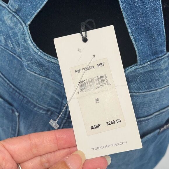 7 FOR ALL MANKIND BLUE FASHION OVERALL STRETCH DRESS MEDIUM‎ BROKEN Size 29 NWT - Picture 9 of 12